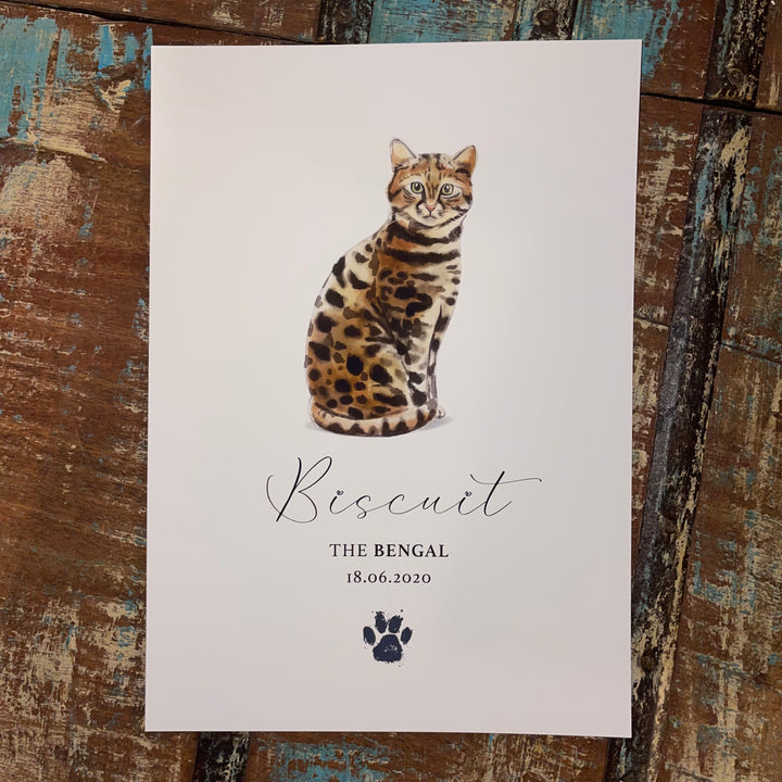 Personalised Bengal Cat Breed Watercolour Print