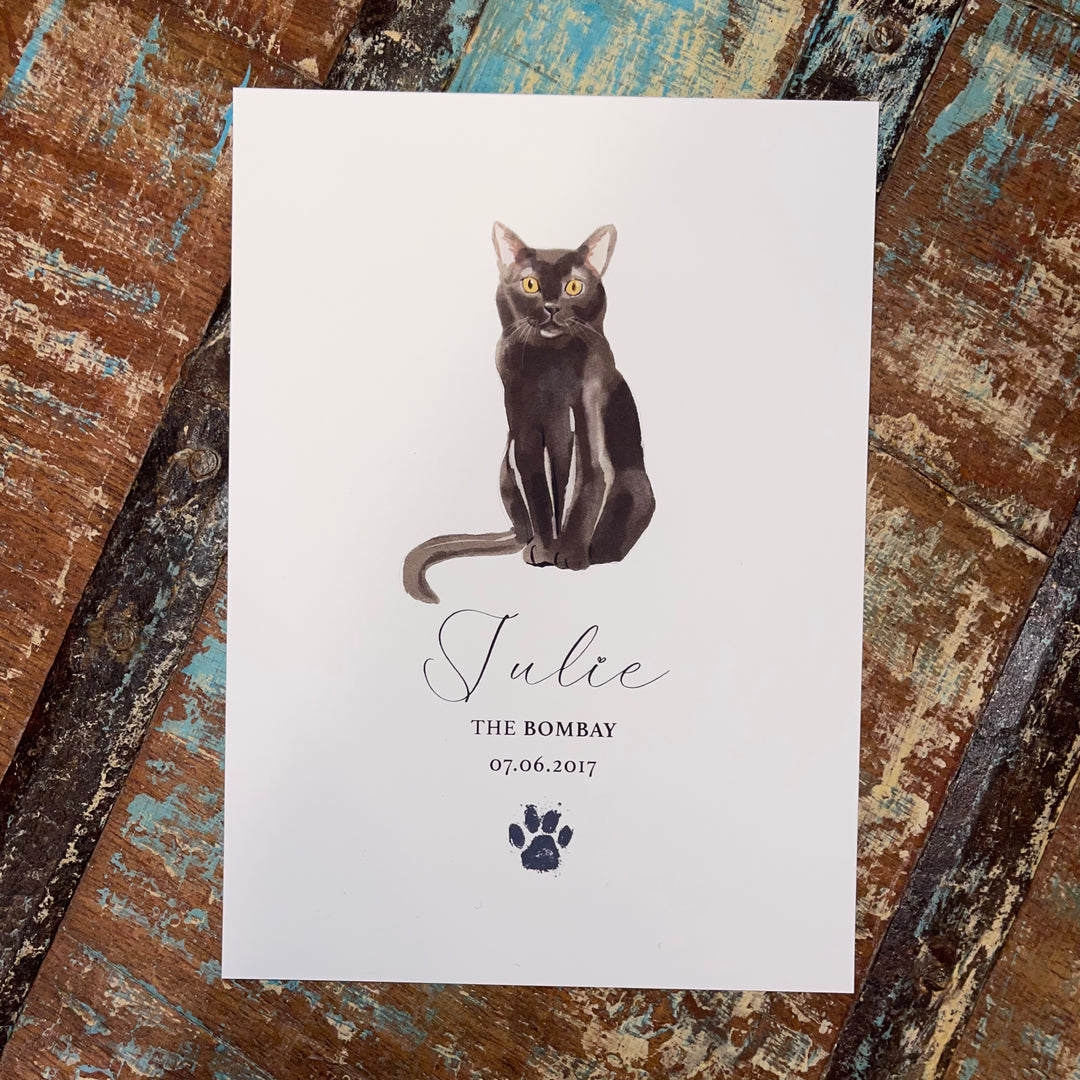 Personalised Bombay Cat Breed Watercolour Print