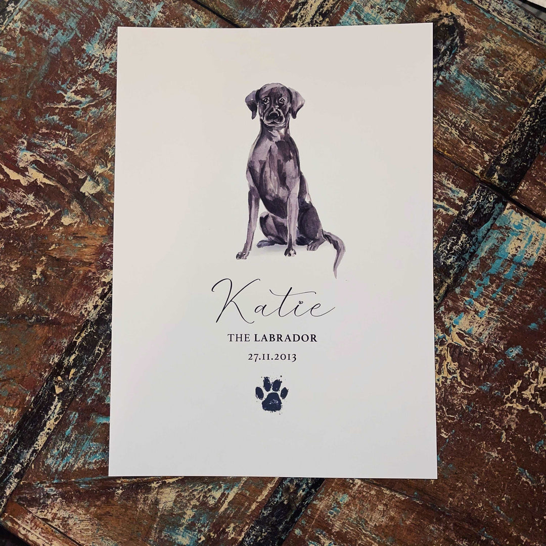 Personalised Black Labrador Dog Watercolour Print