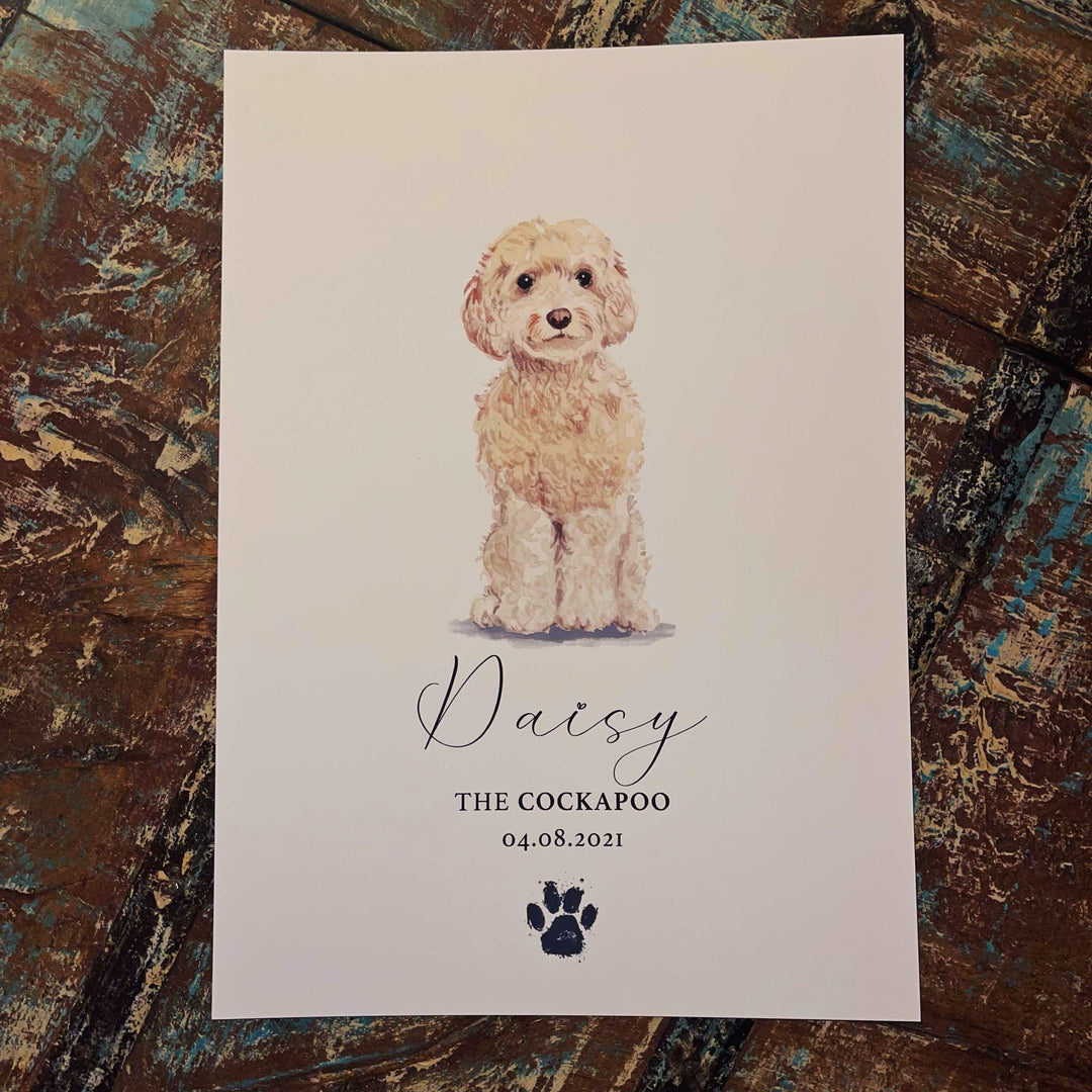 Personalised Champagne Cockapoo Watercolour Dog Home Print