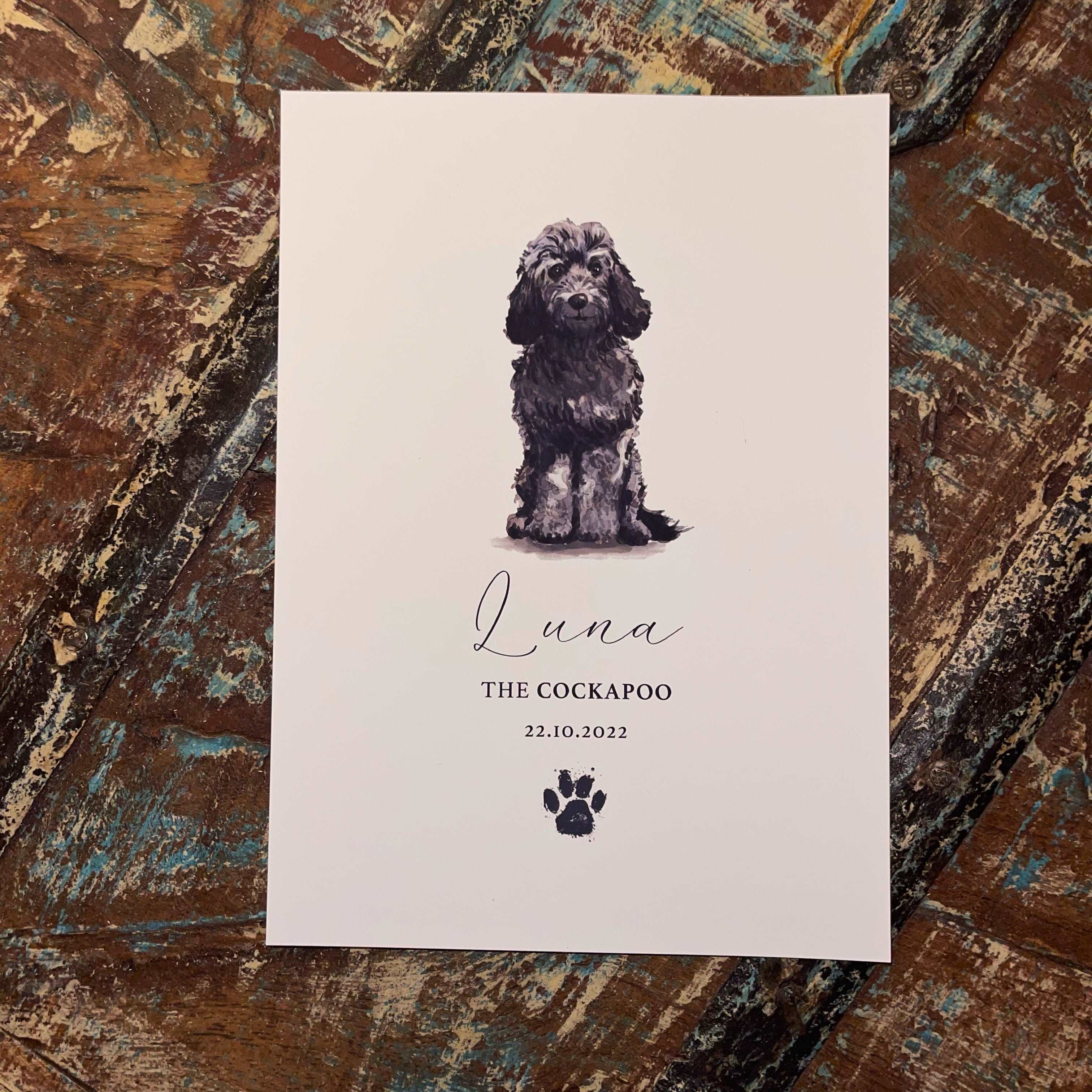 Personalised Black Cockapoo Watercolour Dog Home Print