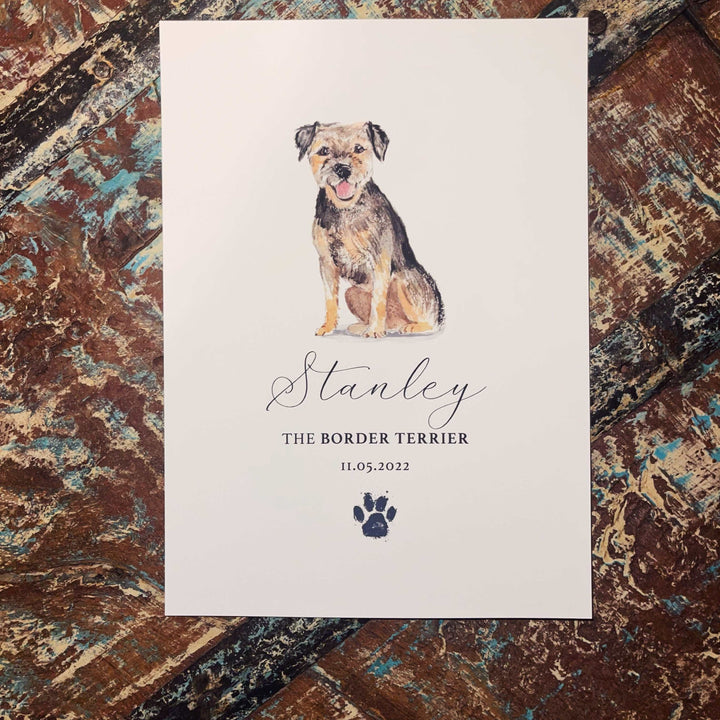 Personalised Border Terrier Watercolour Dog Home Print