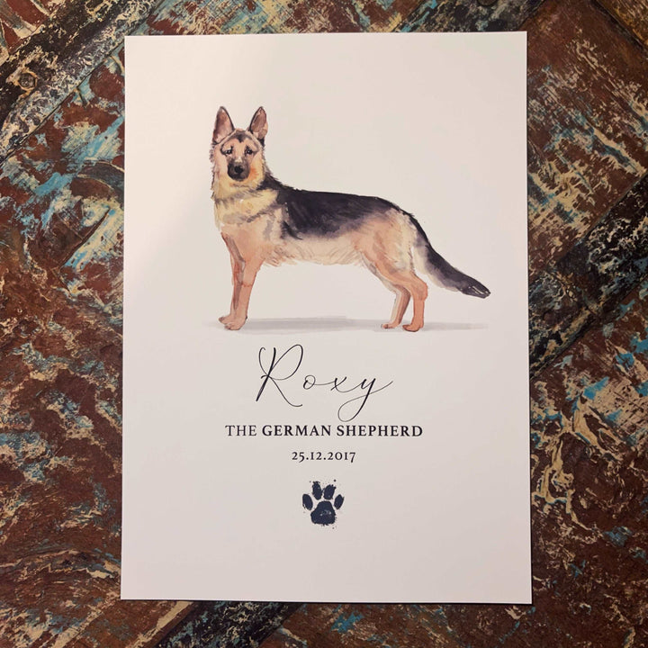 Personalised German Shepherd Dog Watercolour Print