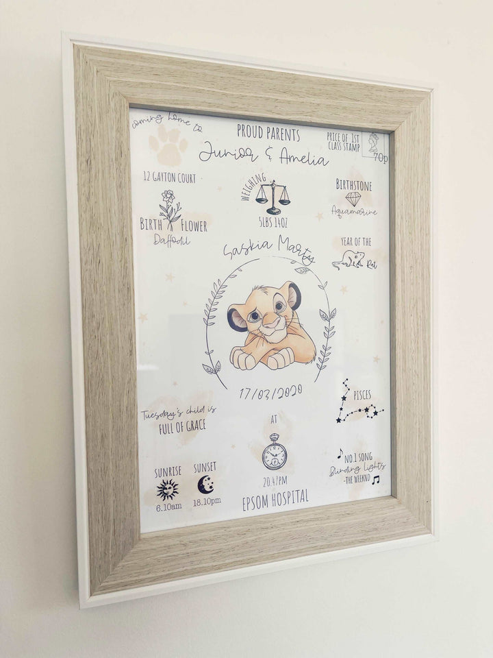 Simba Personalised The Day You Were Born Birth Print