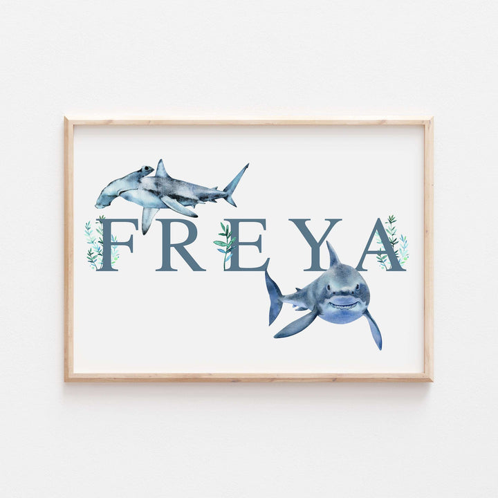 Personalised Watercolour Shark Name Print