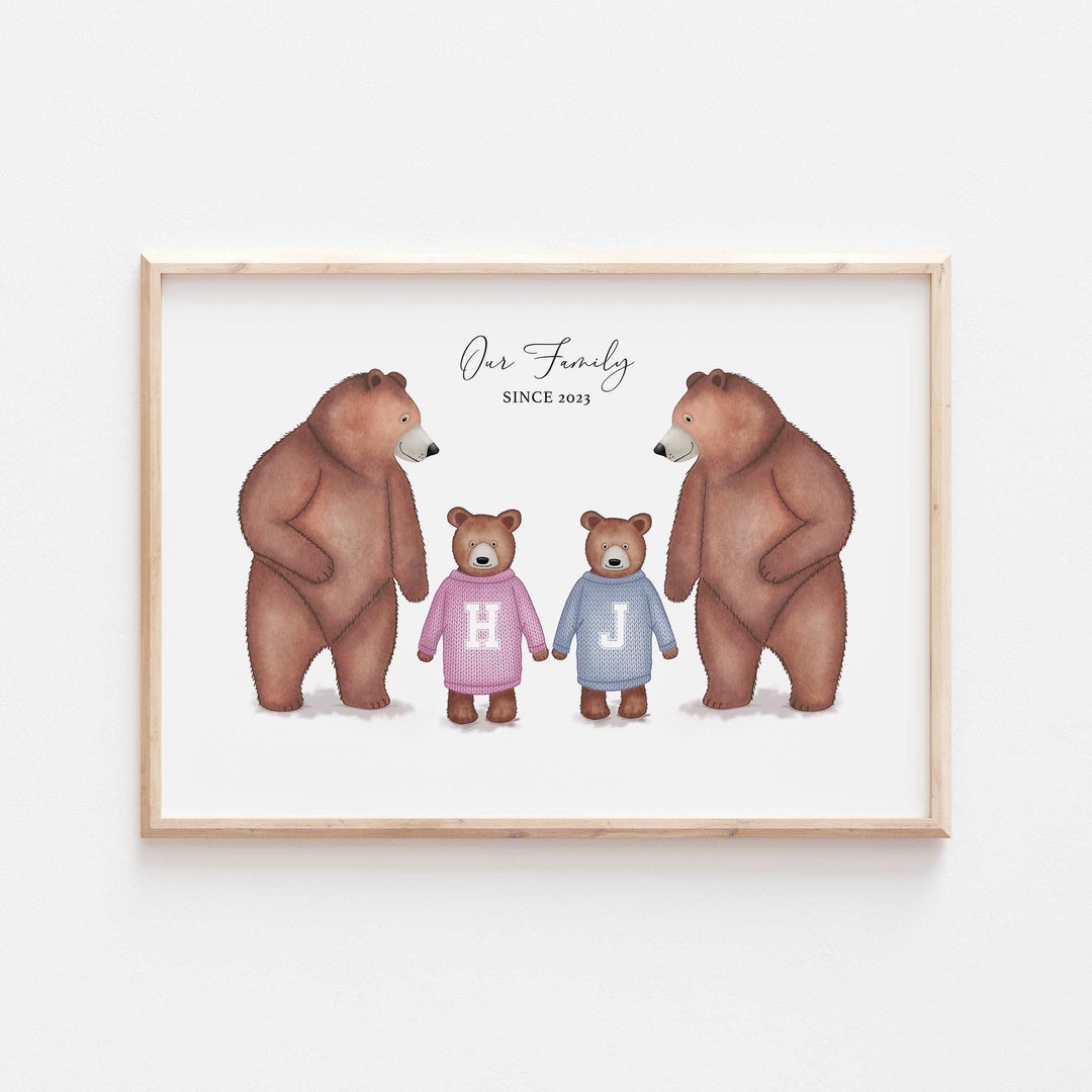 Personalised Our Family Brown Bear Cub Print