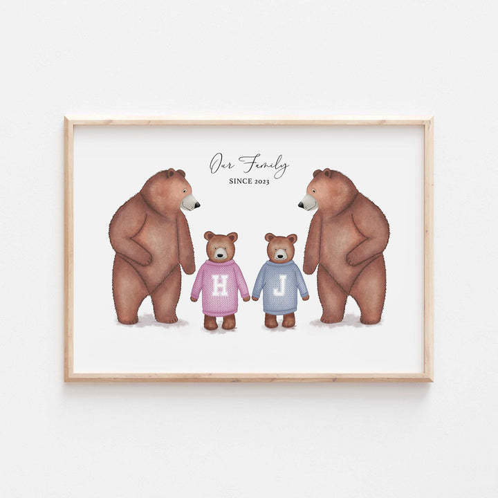 Personalised Our Family Brown Bear Cub Print