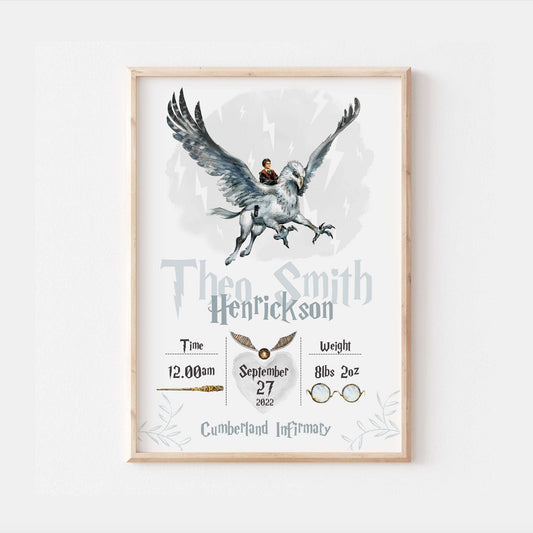 Harry Potter & Buckbeak Personalised Bedroom Birth Print