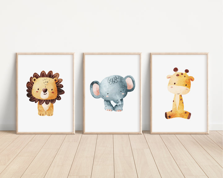 SET OF 3 Cute African Animals Safari Bedroom Prints