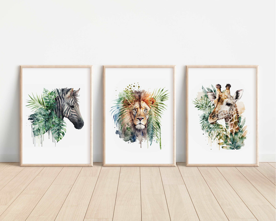 SET OF 3 African Animals Safari Bedroom Prints