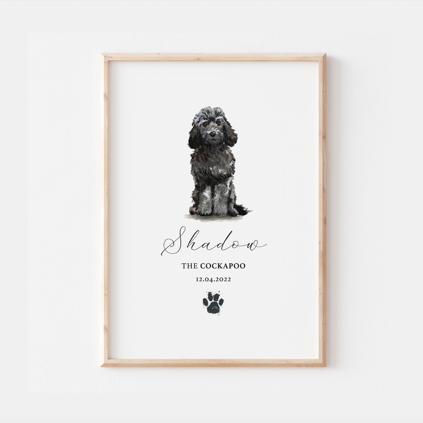 Personalised Black Cockapoo Watercolour Dog Home Print