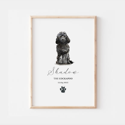 Personalised Black Cockapoo Watercolour Dog Home Print