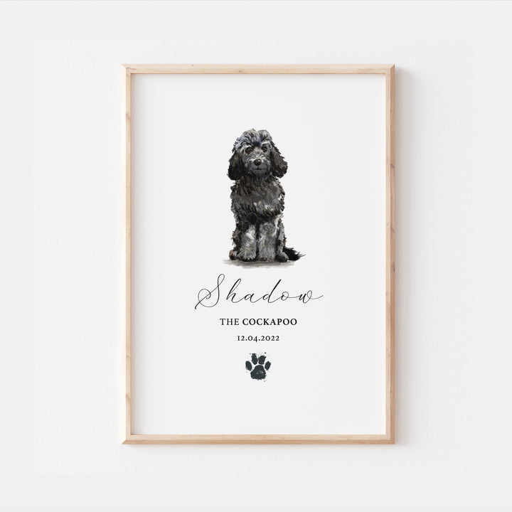 Personalised Black Cockapoo Watercolour Dog Home Print