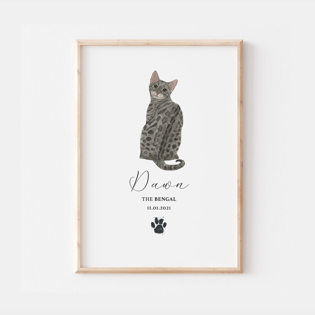 Personalised Silver Bengal Cat Breed Watercolour Print