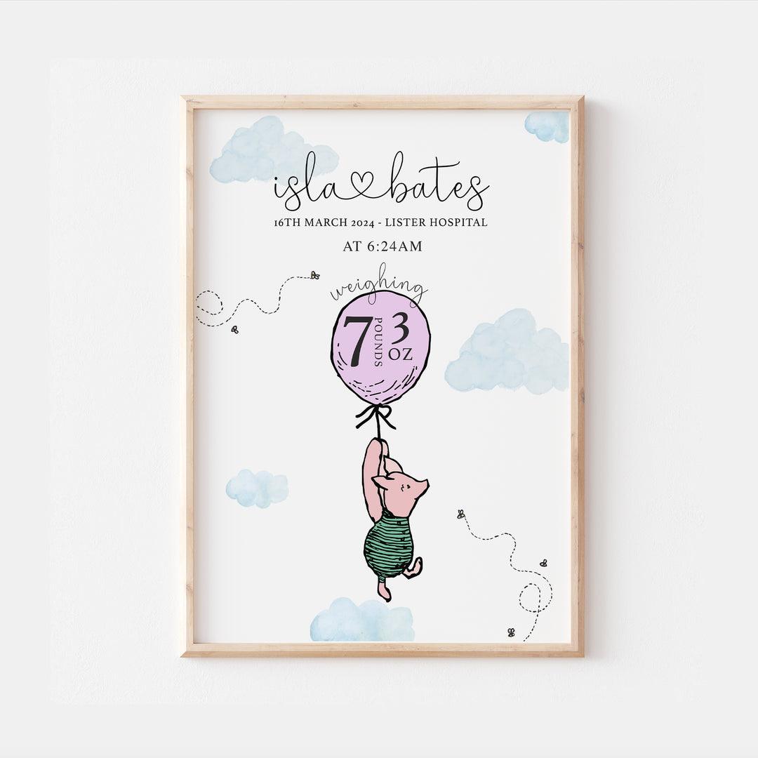 Piglet Personalised The Day You Were Born Birth Print