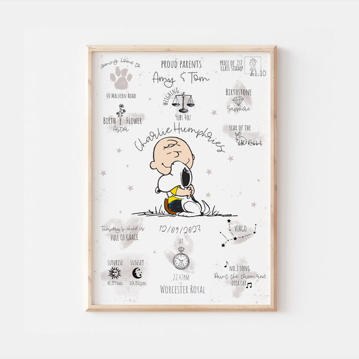 Charlie Brown & Snoopy Personalised The Day You Were Born Print