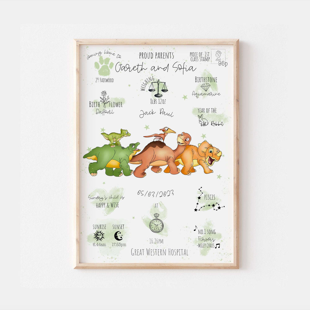 Land Before Time Dinosaur Personalised The Day You Were Born Bedroom Print