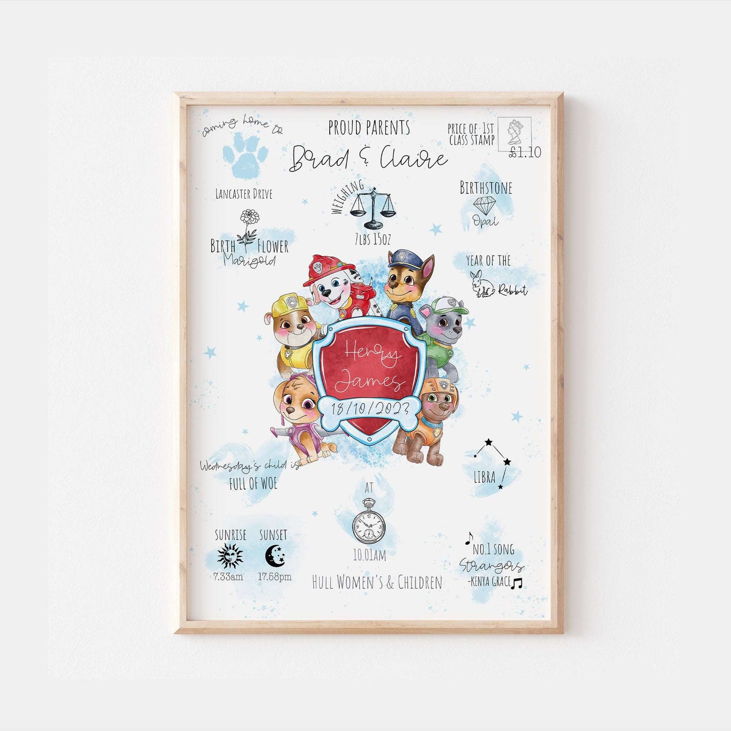 Paw Patrol Personalised The Day You Were Born Print