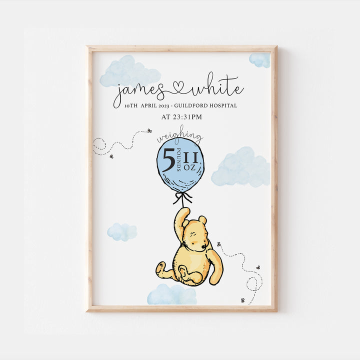 Winnie the Pooh Personalised The Day You Were Born Birth Print