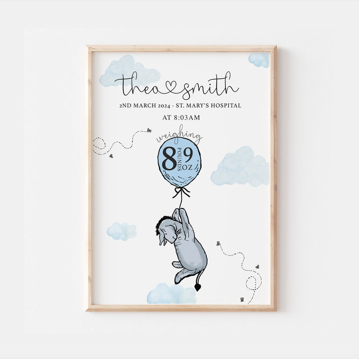 Eeyore Personalised The Day You Were Born Birth Print