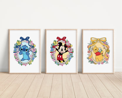 Disney Characters Floral Bedroom Prints
