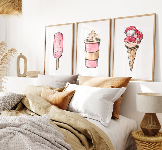 SET OF 3 Ice Cream & Coffee Prints