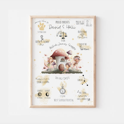 Woodland Fairies Personalised The Day You Were Born Nursery Print
