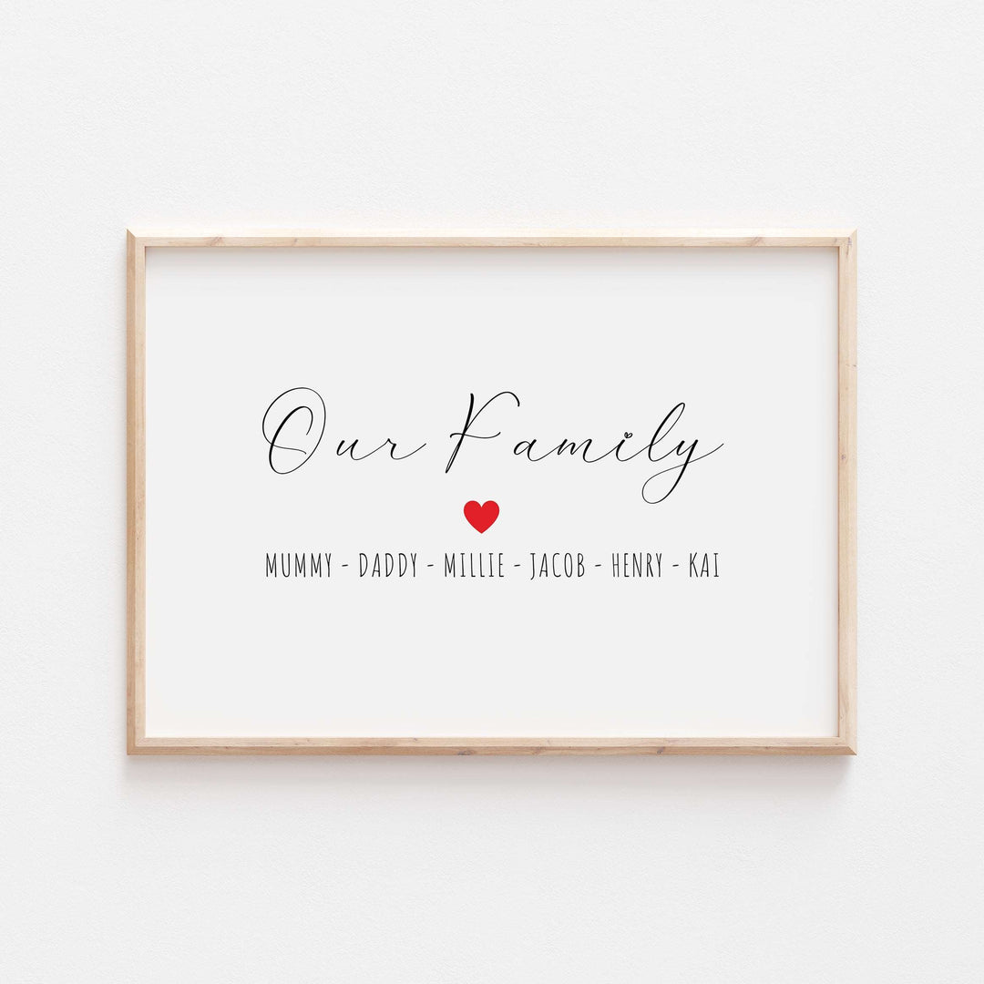 Personalised Our Family Heart Print