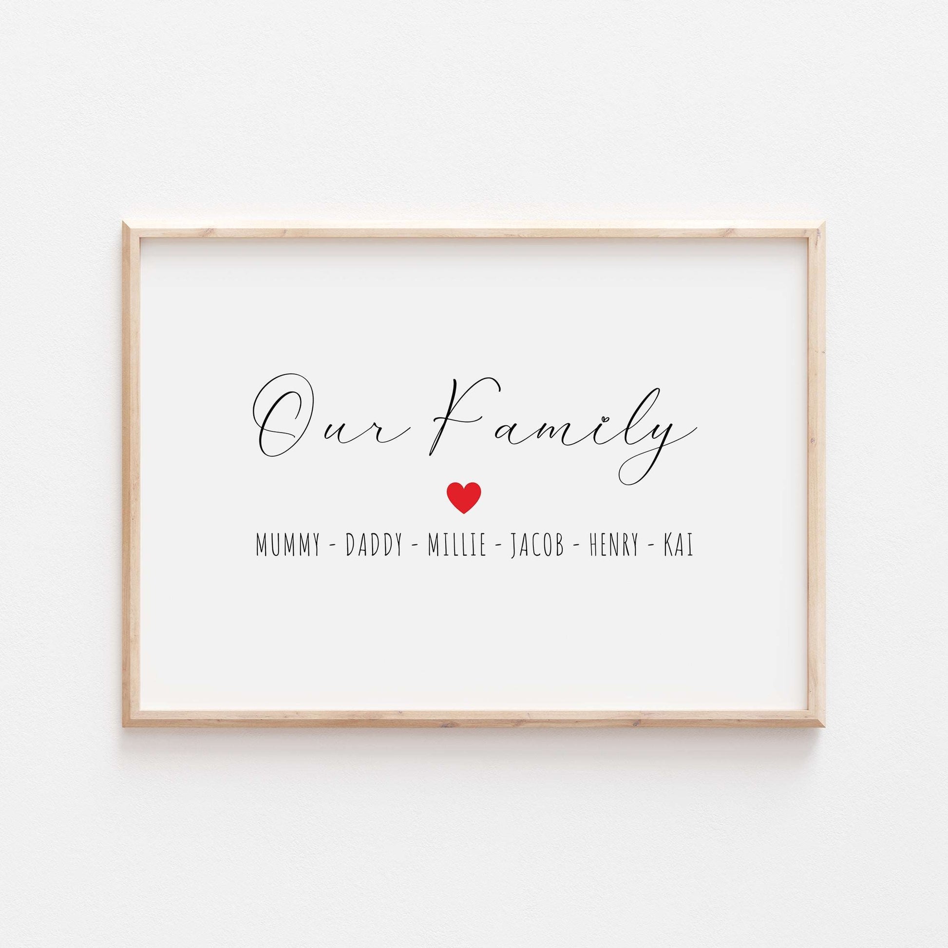 Personalised Our Family Heart Print