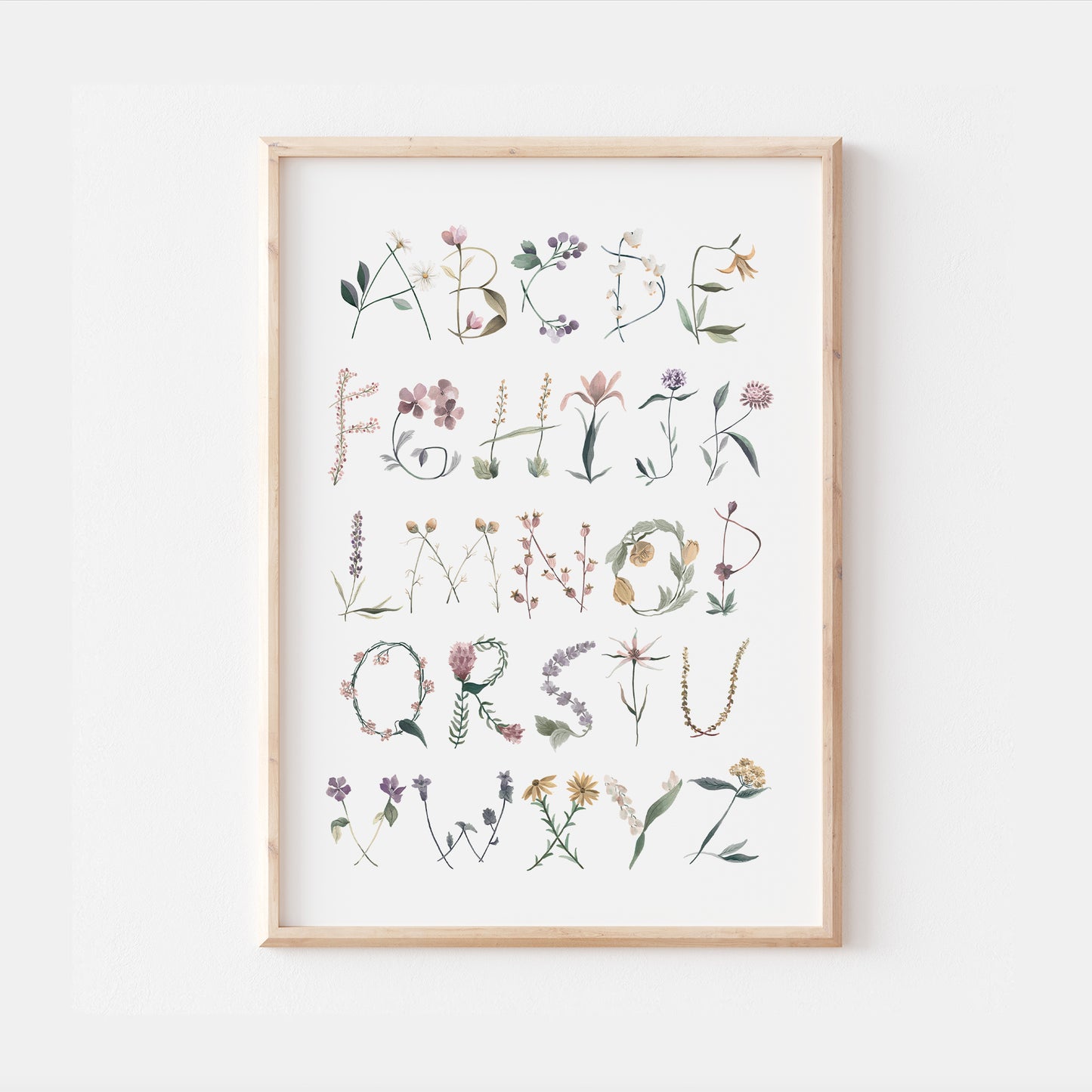 Floral Flowers Alphabet Bedroom Print