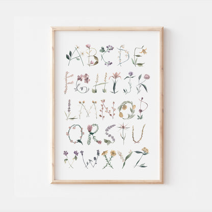 Floral Flowers Alphabet Bedroom Print