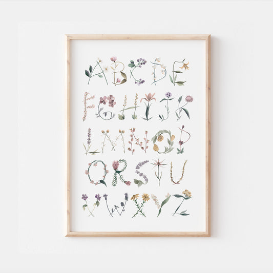 Floral Flowers Alphabet Bedroom Print
