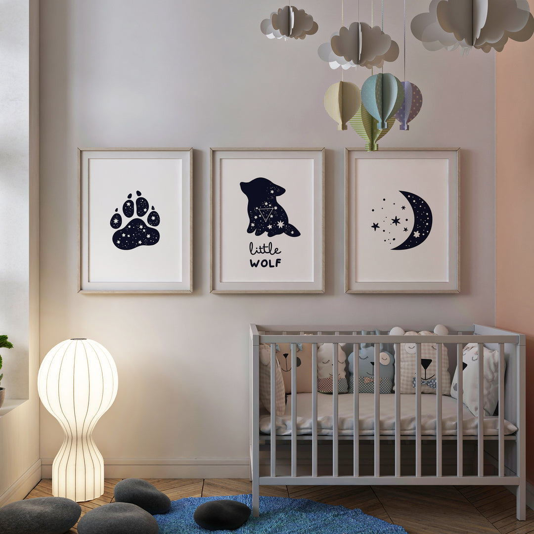 SET OF 3 Little Wolf Cub Bedroom Nursery Prints