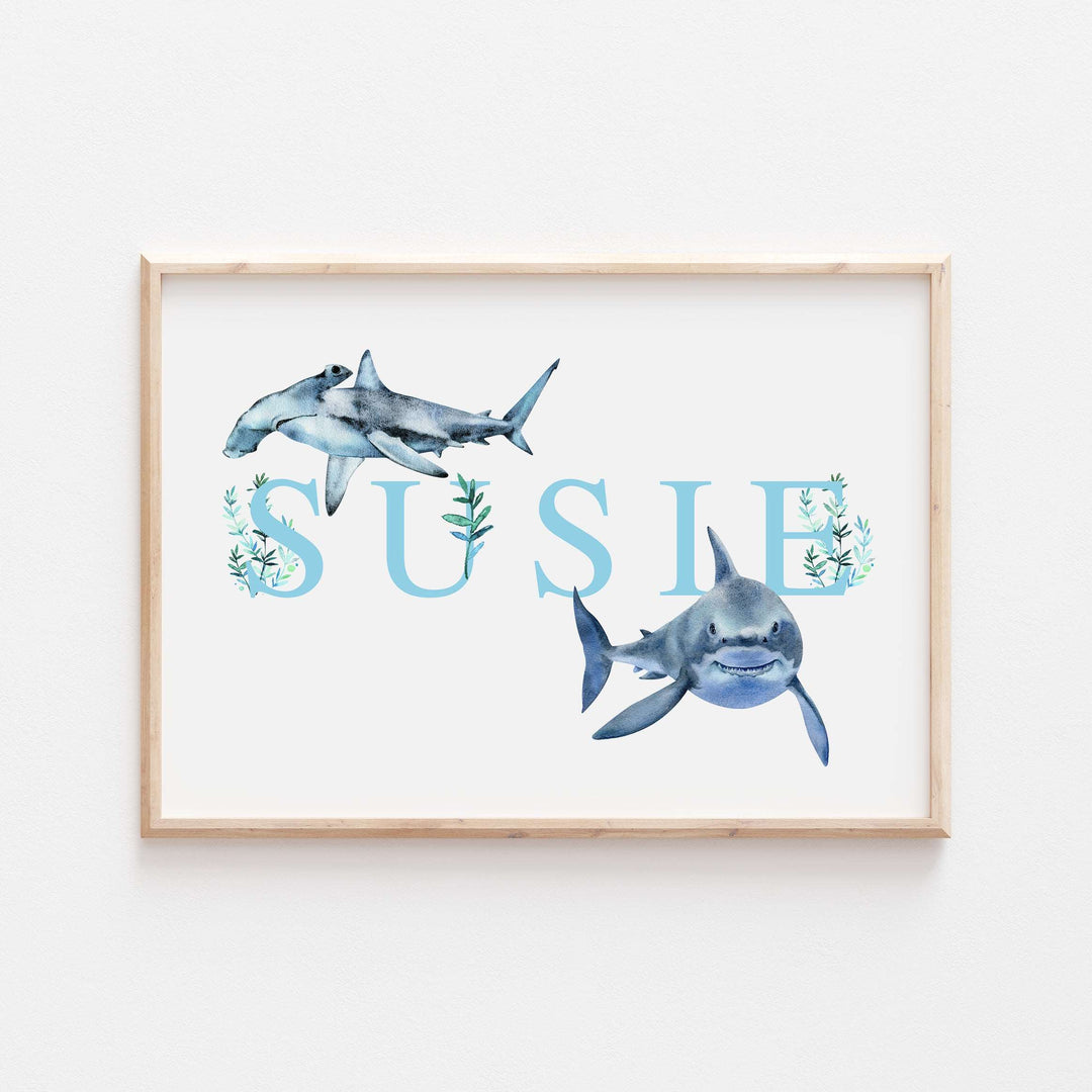 Personalised Watercolour Shark Name Print