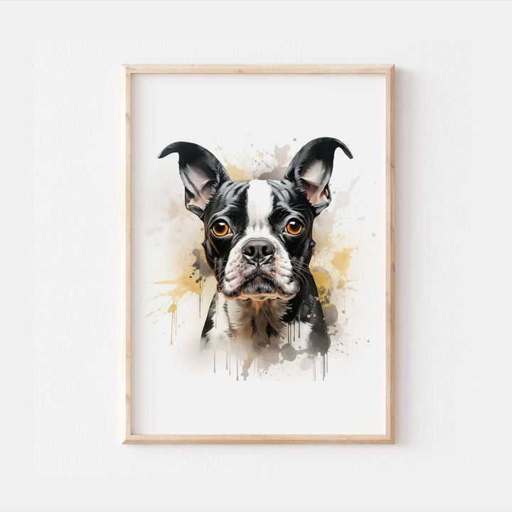 Boston Terrier Dog Watercolour Art Print