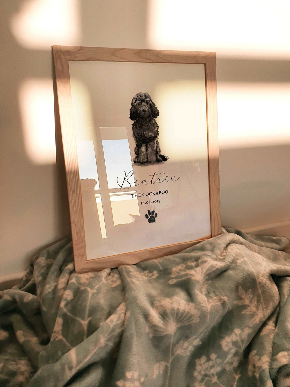 Personalised Black Cockapoo Watercolour Dog Home Print