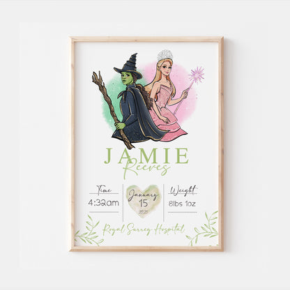 Wicked Glinda Elphaba Personalised The Day You Were Born Print