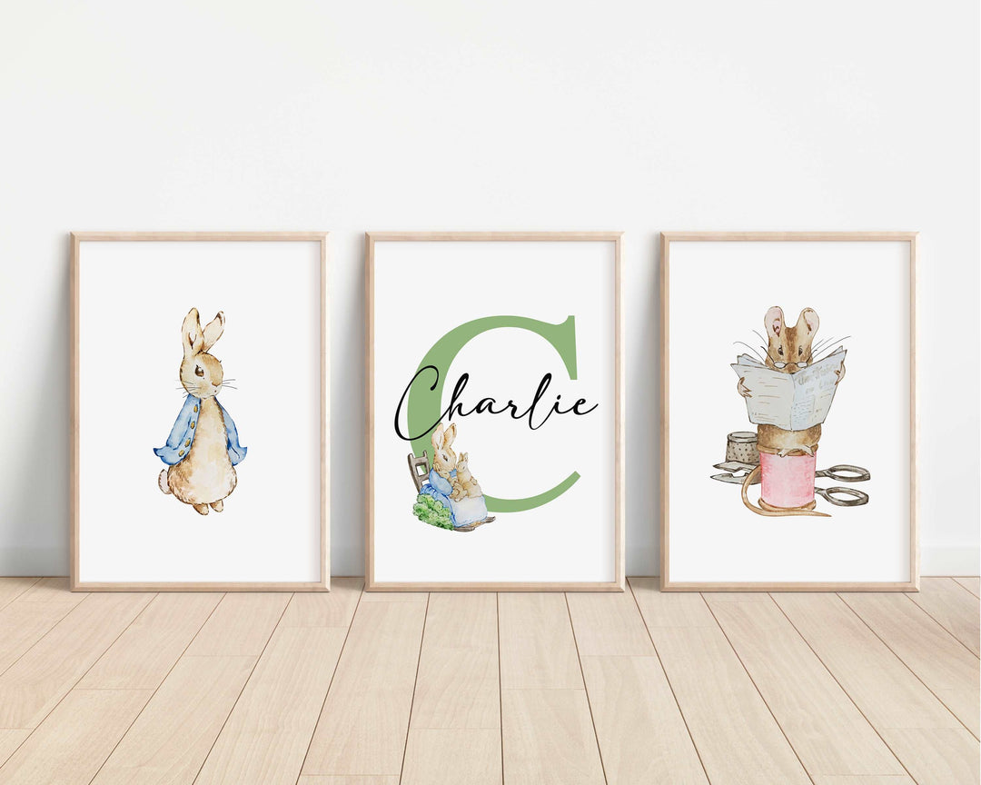 SET OF 3 Peter Rabbit Beatrix Potter Personalised Prints