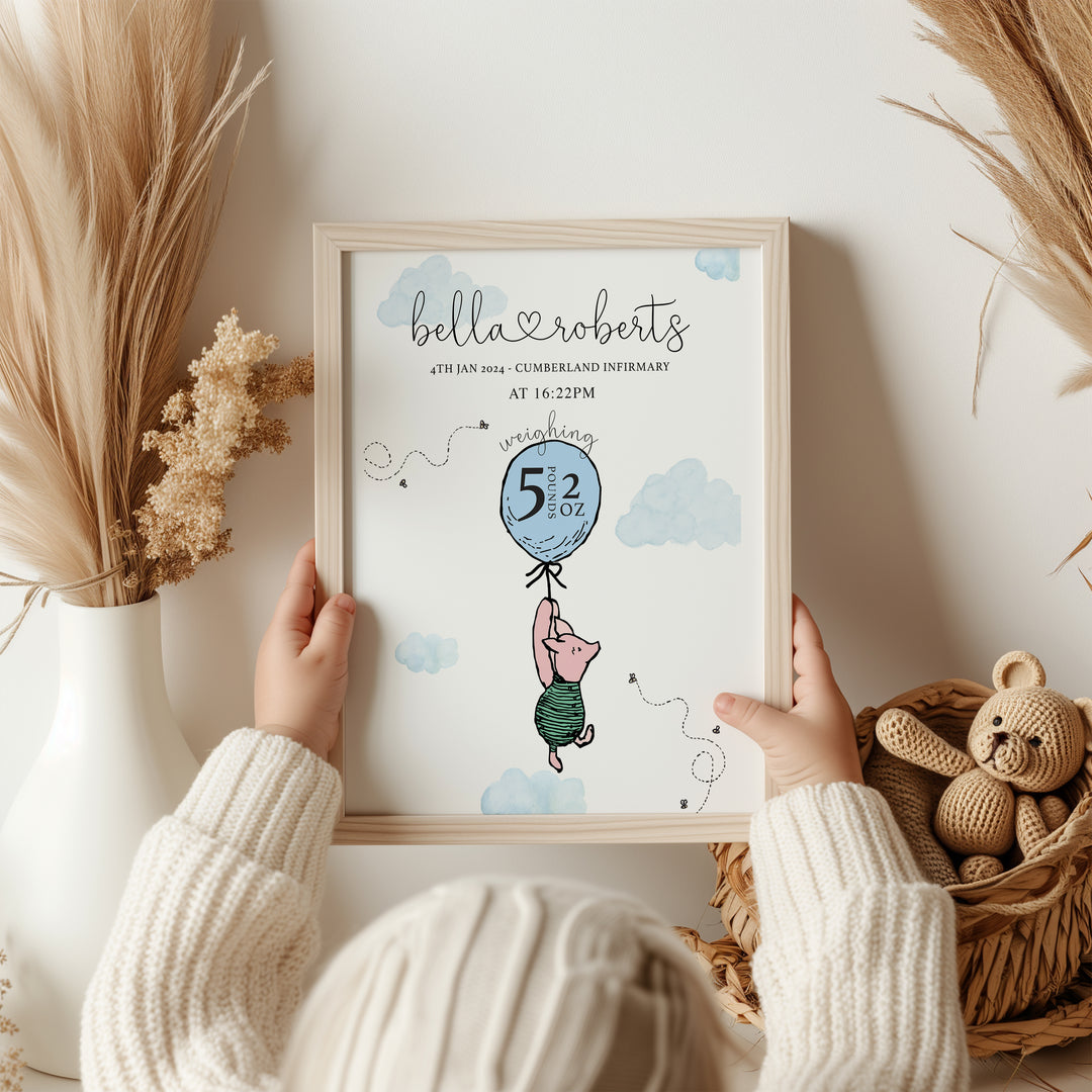 Piglet Personalised The Day You Were Born Birth Print