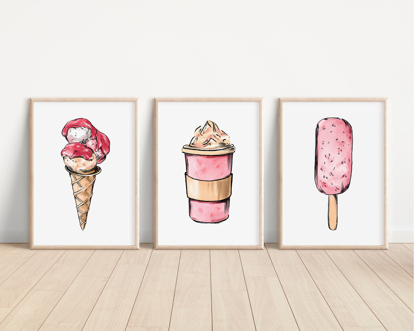 SET OF 3 Ice Cream & Coffee Prints
