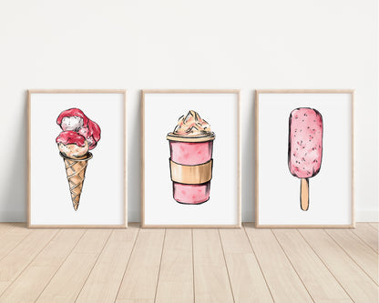 SET OF 3 Ice Cream & Coffee Prints