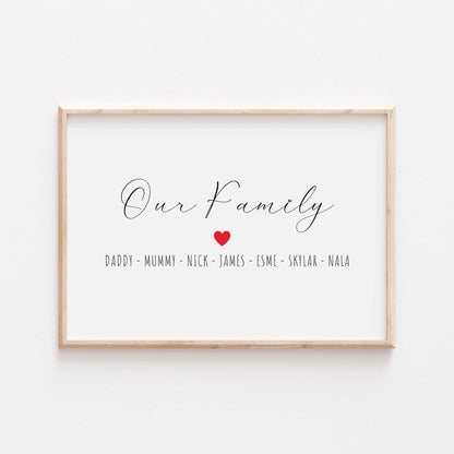 Personalised Our Family Heart Print