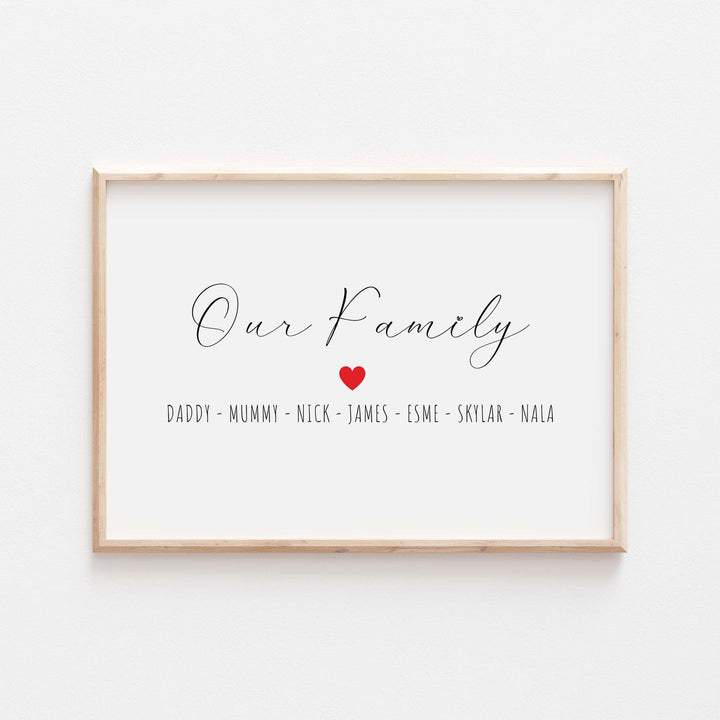 Personalised Our Family Heart Print