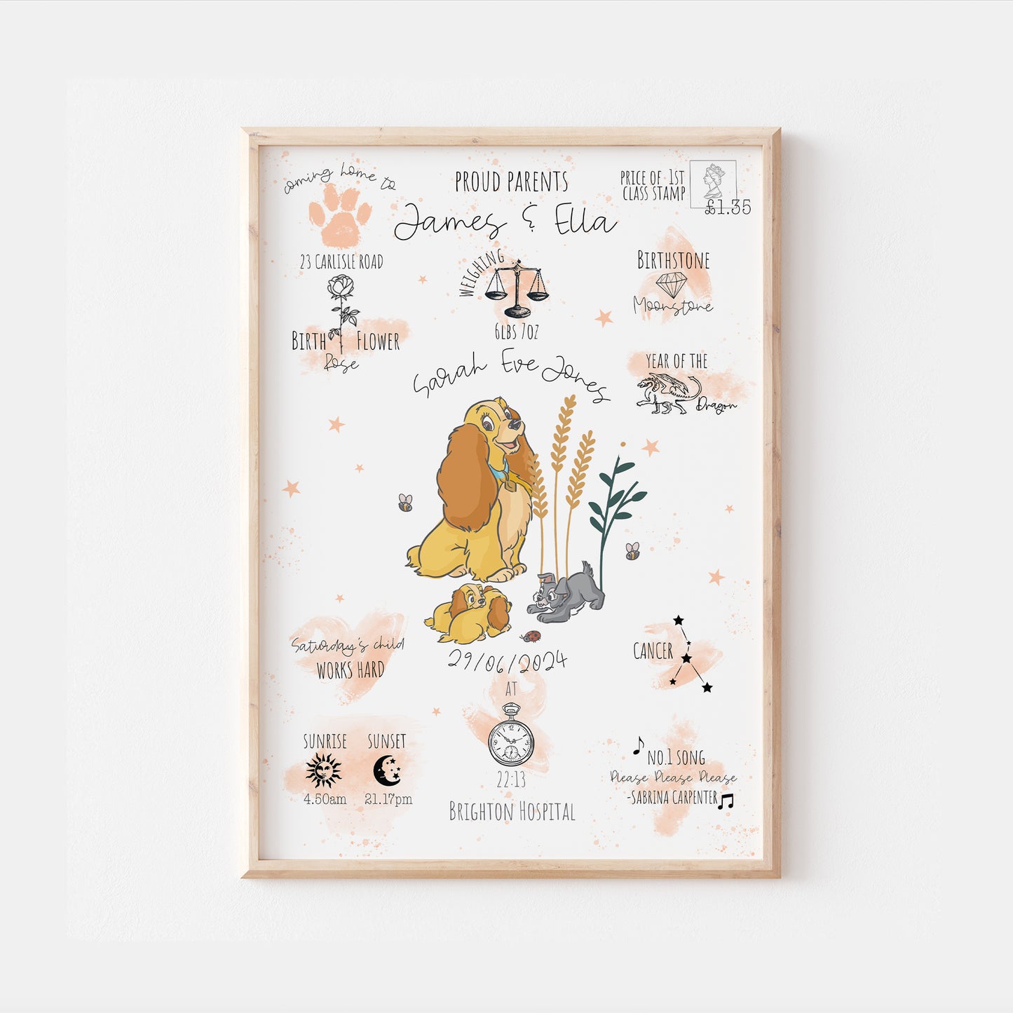 Lady & Tramp Personalised The Day You Were Born Print