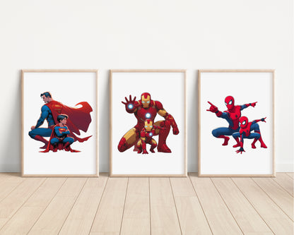 Dad and Kid Superhero Avengers Print