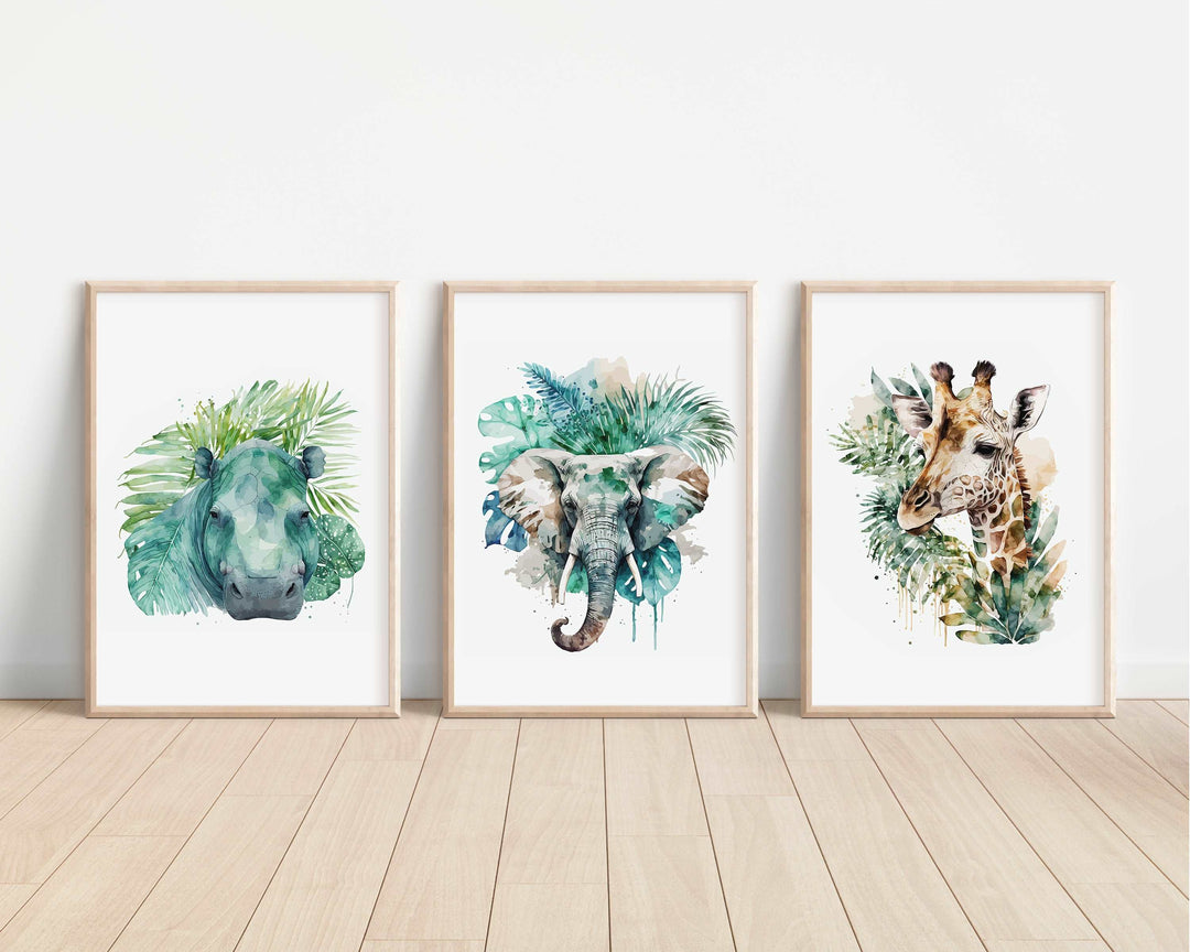 SET OF 3 African Animals Safari Bedroom Prints