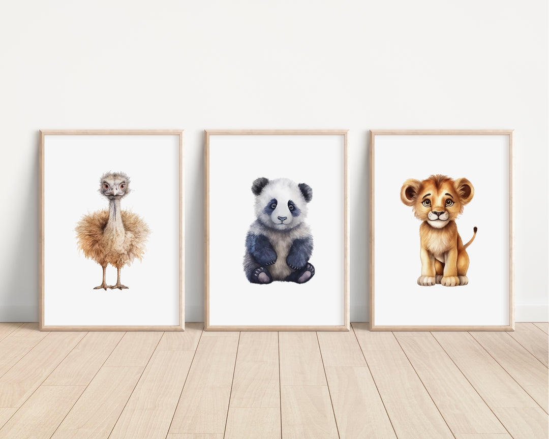 SET OF 3 Baby Safari Animals Bedroom Prints