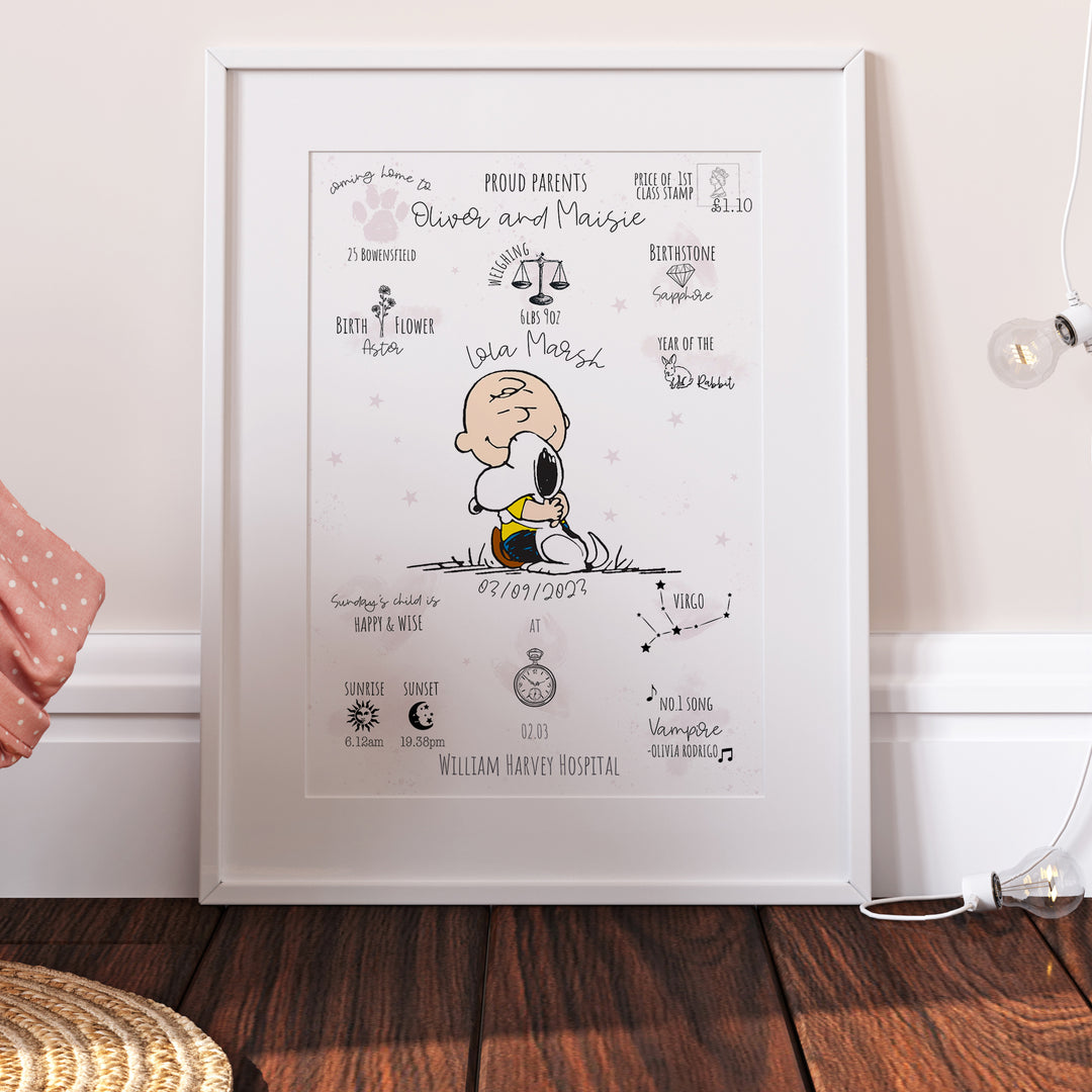 Charlie Brown & Snoopy Personalised The Day You Were Born Print