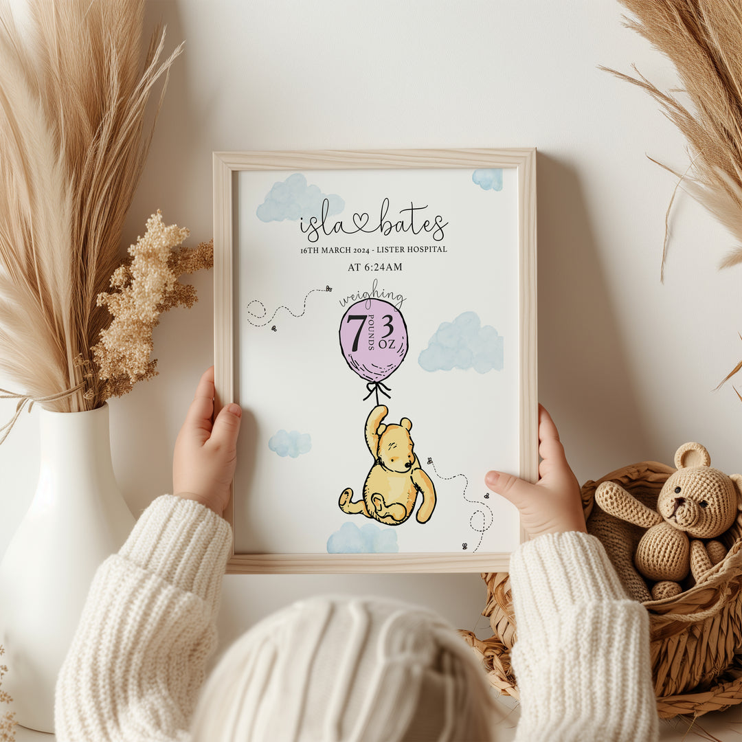 Winnie the Pooh Personalised The Day You Were Born Birth Print