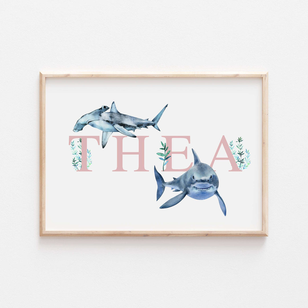 Personalised Watercolour Shark Name Print